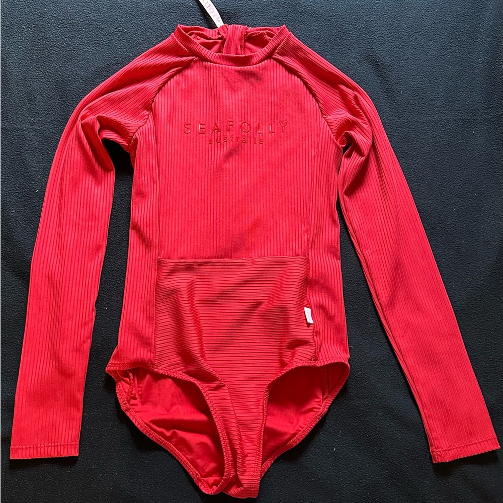 EUC Seafolly Red One Piece Swimsuit with Long Sleeves
